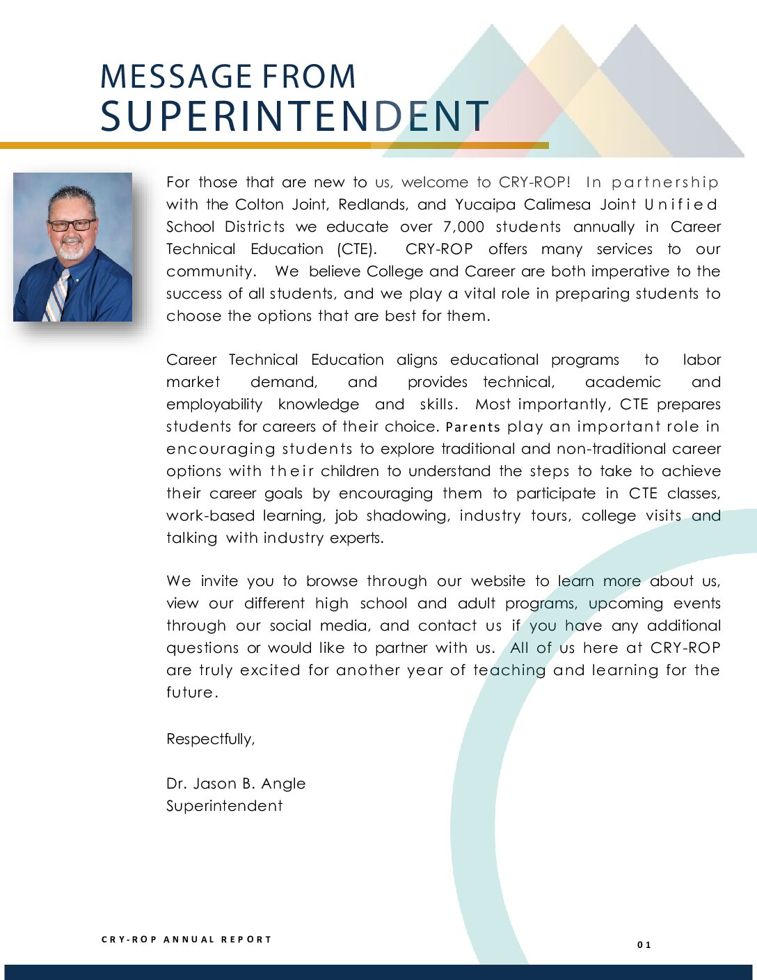 Superintendent Message CRY-ROP 2025-2026